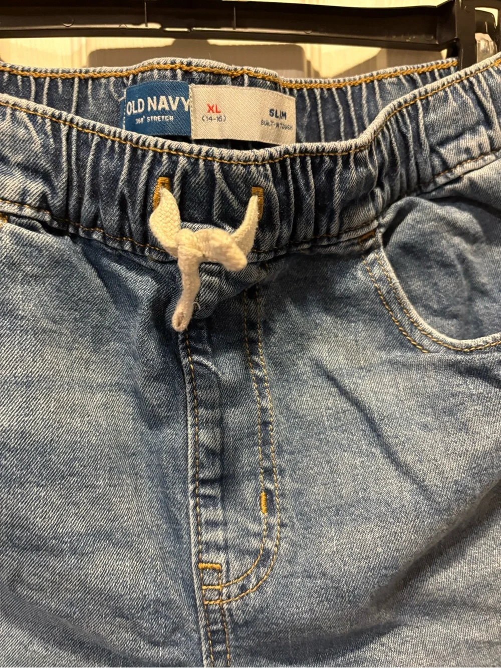 Old Navy Big Kid’s Medium Blue Distressed Denim Drawstring Slim Shorts